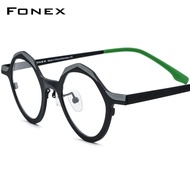 FONEX แว่นตาไทเทเนียมบริสุทธิ์ผู้หญิงแว่นตาหลายเหลี่ยมย้อนยุคที่มีสีสันแว่นตาแว่นสายตาสั้นวินเทจ2024 F85803