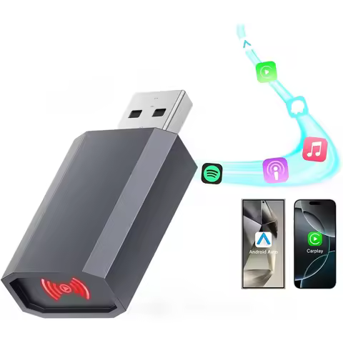 2 in 1 Mini Android Auto and Wireless USB CarPlay Adapter Convert Factory Dongle for iOS 12+/Android