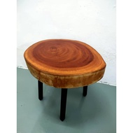 100% Solid Wood Slab Stool & Side Table With Metal Leg 15 - 17 Inch (Round Shape) Mahogany Wood Uniq