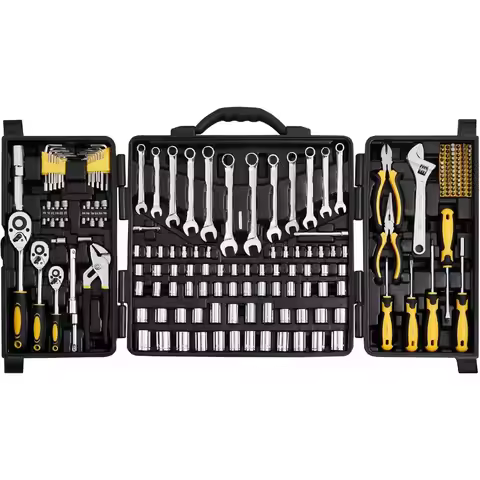 Mechanics Tool Set 207 Pieces 1/4 3/8 1/2 Drive Sockets - SAE and Metric Mechanic Tool Kit with Bits