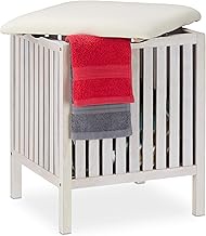 Relaxdays Laundry Basket with Seat, Bathroom Stool, Country House Style, 40 L Laundry Hamper, Wood &