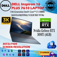 Dell Inspiron 16 Plus 7610( i7-11800H 16GB 512GB SSD RTX3050Ti 4GB W11 16 3K SCREEN Laptop