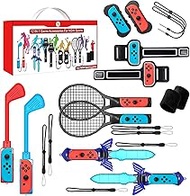 Switch Sports Accessories Bundle for Nintendo Allnice 12 in 1 Nintendo Switch Sports OLED Switch Accessories with Tennis Rackets Golf Culbs JoyPad Grips Sword Wrist &amp; Leg Straps Wrist Bands