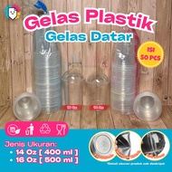[50 PCS] Flat Plastic Cups + Glass Lids 14oz 16oz Plastic Cup Cups Clear Plastic Cups Plastic Cups S