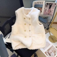 Autumn winter new imitation mink fur integrated double breasted vests loose jackets for women