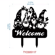 1pc Metal Yard Welcome Sign Metal Lawn Gnome Yard Welcome Sign Yard Gnome Garden Decor Yard Sign Wit