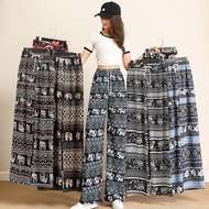 Women Thin Elephant Ethnic Print ,Wide-Leg Pants,Elastic Waist Soft Spring Summer Pants Trousers