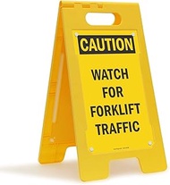 SmartSign 25 x 12 inch “Caution - Watch For Forklift Traffic” Two-Sided Folding Floor Sign, Portable
