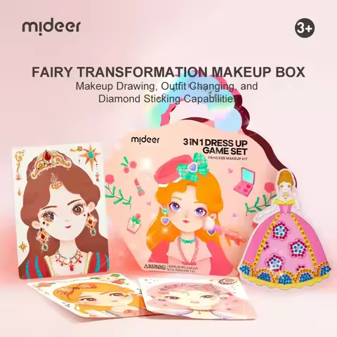 Mideer 3 In 1 Dress Up Game Set DIY Princess Fantasy Makeup Toys Drawing Outfit Changing Diamond Sti
