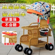 Kereta dorong bayi rotan untuk musim panas, kereta dorong bayi rotan buluh yang ringan, kereta doron