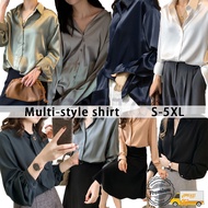 👗Ready Stock👗4 Styles S-5XL Korean Blouse Plus Size Long Sleeve Shirt Satin blouse Women Clothes Cas