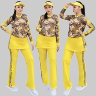 Baju Senam Army Baju Zumba Baju Aerobic Baju Sepeda Baju Olahraga Wanita Panjang Muslim Setelan Army Coklat Kuning