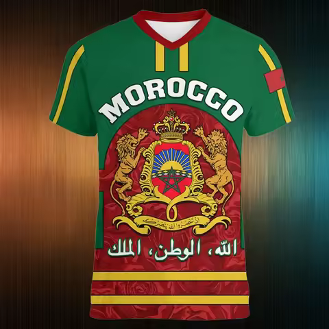 Morocco Football T-shirt For Men Clothing 3d Printed Moroccan Sports V Neck Tee Shirts GYM Tops Shor
