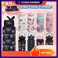 🔥【READY STOCK】🔥 1000ML Thermos Tumbler | Portable Straw Cup | Floral Vacuum Insulated Water Bottle,D