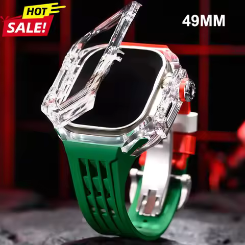 49mm Luxury Modification Kit For Apple Watch Ultra 3 49mm Transparent Case+ Rubber Band For Apple Wa