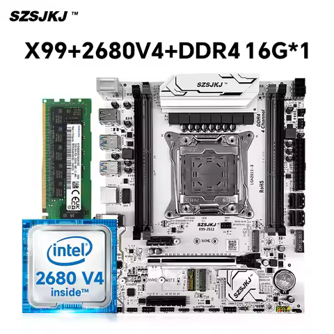 SZSJKJ X99 Motherboard Set LGA 2011-3 With Xeon E5 2680 V4 2682 V4 CPU Processor & DDR4 16G RAM Supp