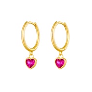 My Juvel 14K Gold Plated 925 Sterling Silver Ruby Heart Huggies Earrings For Women