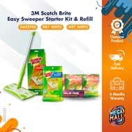 3M Scotch Brite Easy Sweeper Starter Kit Refill 90 Sheet Dry/20 Sheet 5 Disposal Cleaning Cloth Mop Floor Cleaner Wipes