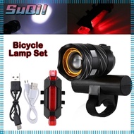 SUQI T6 LED Bike Lights, 360-Degree Rotatable MTB Bike Bicycle Headlight, Waterproof Adjustable Zoom USB Rechargeable Rear&amp;Front Lights Cycling Accessories