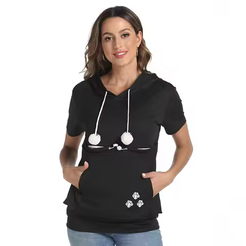 Summer Casual Unisex Short Sleeve Sweatshirt Cat Hoodie Pet Kangaroo Pocket Hoodie Sweatershirts Swe