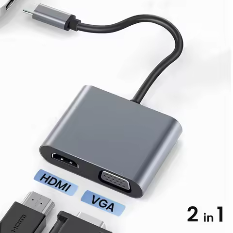 Type C to HDMI VGA 2 in 1 Adapter 4K@60hz USB C to VGA Splitter Square Portable USBC VGA to HDMI Con