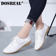 DOSREAL Oxford รองเท้าหนังผู้หญิงรองเท้าผู้หญิง Beige Lace Up Casual รองเท้า Loafers รองเท้าสีขาว