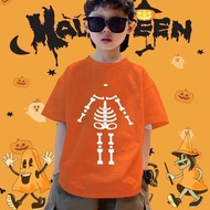 Spooky Skeleton Halloween Kids T-Shirt Skull Graphic Short Sleeve Casual Costume Top Boys Girls