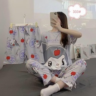 QQS Korean 3 IN 1 Terno Cotton  Sleepwear Pajama Set For Women Nightwear