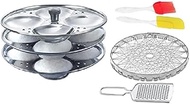 Combo of Stainless Steel 3 Plate Idli Maker Stand (12 Slot), Steel Cheese Grater, Silicone Spetula &amp; Oil Brush with Steel Roasting Net