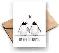 FORYOU24 Wedding Anniversary Card for Couples Husband Wife - Penguins - Boyfriend Girlfriend and Fia