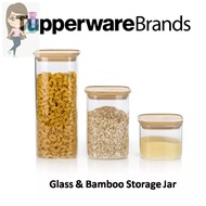 Tupperware New Glass &amp; Bamboo Storage Jar Set (3)