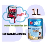 Nippon Easy Wash Supreme Interior Wall Paint 1L. Low Sheen. Free Paint Accessories Set [Ship out in 