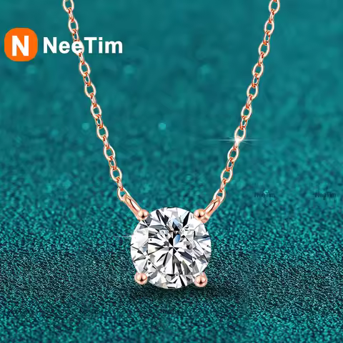 NeeTim 1ct 2ct 3ct 5ct D VVS1 Moissanite Necklace for Women Sterling Silver 925 with Yellow Rose Gol