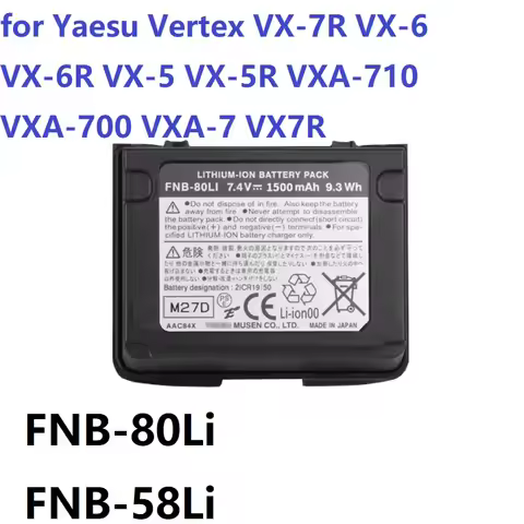 Walkie Talkie 1500mAh FNB-80Li FNB-58Li Battery for Yaesu Vertex VX-7R VX-6 VX-6R VX-5 VX-5R VXA-710
