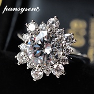 PANSYSEN Sparkling Solid 925 Sterling Silver 8mm Snowflake Shape Simulated Moissanite Diamond Engagement Ring Women Fine Jewelry