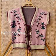 Edeel Vest Knit - Atasan Rompi Rajut Motif Bunga Tali Pita lucu Desain Moderen Korean Style premium