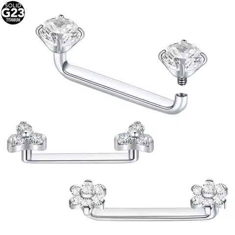 1Pc Implant Titanium 16G Tragus Surface Barbell Piercing Flower CZ Micro Dermal Anchors Ring Piercin
