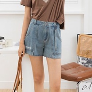 【MEDUSA】字母飾帶裝飾牛仔短褲(M-XL) | 女短褲 牛仔褲