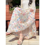 CLE Alisa.Sonya High Waist Floral Print Slimming A-Line Long Summer Puff Skirt 24AS1257