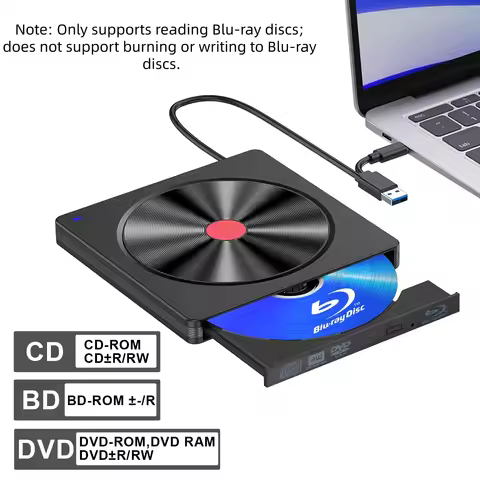 External Blu-ray Drive, USB 3.0 & Type-C BD Reader, DVD/CD Burner – Portable Blu-ray Player for Lapt