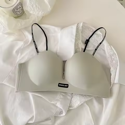 BANERDANNI Thin Spaghetti Strap Push Up Bra Wireless Half Cup Bra For Small Chest No Gap Bust Enhanc