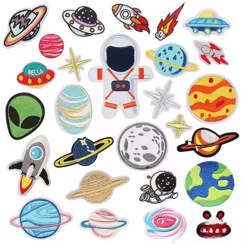 Computer Embroidery Label Astronaut Embroidery Cloth Sticker Planet Patch Sticker Ironing Rocket Dec