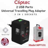 CLiPtec MPTUniversal Travelling Plug Adapter with 2 USB Ports
