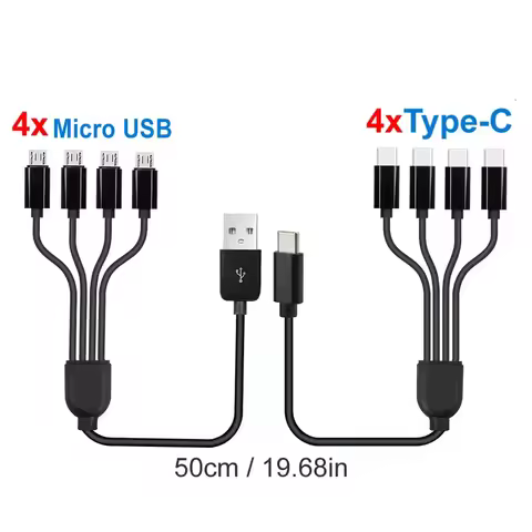 20cm Short USB to Type C Multiple Charging Cable USB-C to 4 in 1 Micro USB Splitter Adapter Cable 5V