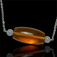 A04 頂級黃金珀金珀桶珠項鍊 搭配天空藍翡翠能量珠 招財聚富