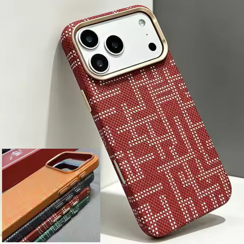 Aramid Magnetic Case For iPhone 17 Pro Max For Magsafe Cover For iPhone 15 16 Pro Max Maze Grid Carb