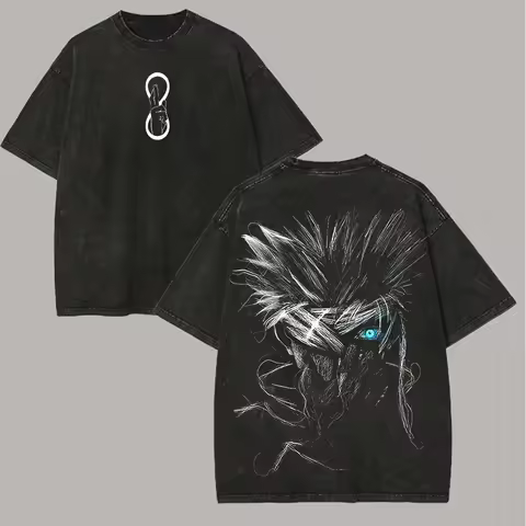 Satoru Gojo T Shirt Jujutsu Kaisen Men Vintage Acid Wash Six Eyes Unlimited Void Anime Graphic Stree