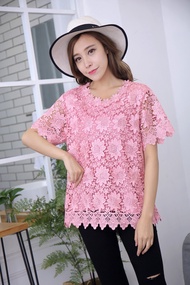 JJ19#A9849-1 เสื้อลูกไม้แขนสั้น เสื้อคนอ้วน ลูกไม้แฟชั่น เสื้อคนแก่ เสื้อลูกไม้ไซส์ใหญ่ เสิ้อลูกไม้ค