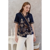 Blouse Batik Navy Blus Atasan Wanita Lengan Pendek Baju Batik Modern