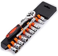 12pcs 1/4 Inch Ratchet Socket Wrench Set, Drive Socket Set with 10 Sockets 4-13mm and 2 Way Quick Re